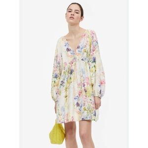 H&M Woman Pastel Floral Relax Flowy Balloon Sleeve Babydoll Mini Dress Fairy